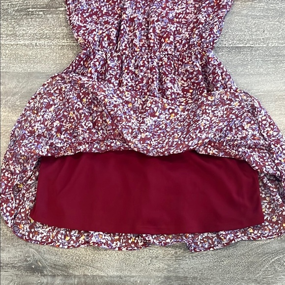 Crystal Doll Small Maroon Short Slewve Floral Mock Neck Dress - Picture 11 of 14